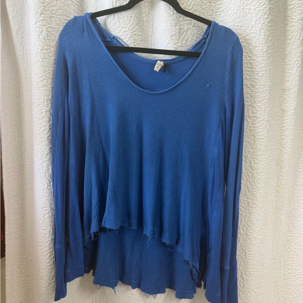 We The Free Blue Layered Waffle Knit Long Sleeve Top
